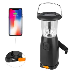 Lanterne de Camping à 6 LED solaire et alimenté par Dynamo, sortie USB, chargeur de téléphone Rechargeable, réglage de la luminosité, lanterne solaire d'urgence