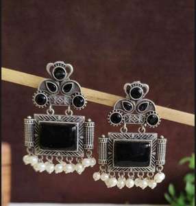 Pendientes de Piedra Monalisa Oxidada, Hermosos Pendientes de Piedra Negra para Mujer, Joyería Étnica al por Mayor Personalizable - Product Image 1