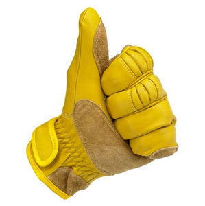 Guantes de Cuero Amarillo con Paneles de Cuero de Gamuza Marrón Claro, Guantes para Motocicletas, Guantes de Carreras, Guantes de Cuero para Motocicleta - Product Image 4