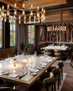 เฟอร์นิเจอร์ร้านอาหารสไตล์อินดัสเทรียลเรโทร <span class=keywords><strong>โต๊ะ</strong></span>และเก้าอี้หนังโค้งไม้สำหรับร้านสเต็กและบาร์ - Product Image 5
