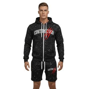 Ensemble de survêtement personnalisé avec short en strass, sweat à capuche et short, ensemble de survêtement à fermeture éclair pour hommes et femmes - Product Image 1