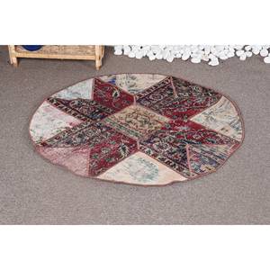 Tapis Patchwork en Laine Vintage Rouge Beige Fait Main Motif Abstrait 330x330cm Design Couloir Rectangulaire pour Entrée Chevet Latex - Product Image 1