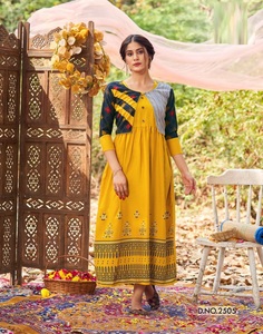 Premium Reyon Frill Gown Paired up with Beautiful Handwork <b>Block</b> <b>Print</b> Jacket with Long Gown Collection by Royal Export - Product Image 4