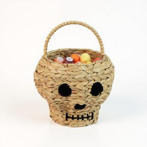 Vente chaude, panier écologique avec crâne pour Halloween, bonbon en jonc de mer tissé naturel et panier cadeau, fournisseur en gros du Vietnam - Product Image 1