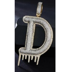 Colgante de diamante de moissanita de Plata de Ley 925, elegante gota de agua, inicial 'D', chapado en oro, colgante de letra inicial de Hip Hop fino - Product Image 3