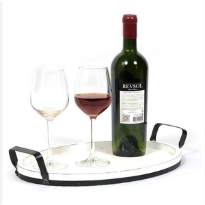Bandeja ovalada de madera de mango de color blanco con asas de metal Centro de mesa elegante para cocina, sala de estar o servicio de vino a bajo precio - Product Image 4