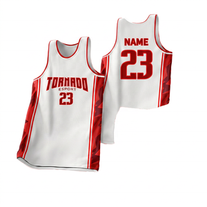 Camiseta de Baloncesto Tornado Esport Blanca y Morada Sublimada, Unisex para Adultos, de Secado Rápido, sin Mangas, Ropa Deportiva - Product Image 3