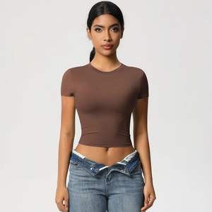 Femmes décontracté été à manches courtes Yoga gilet respirant extensible haut de gymnastique mince Fitness hauts courts pour les sports actifs débardeur Style - Product Image 5