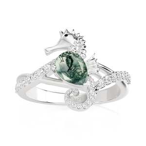Jeulia Hug Me Rose Gold Plated Stainless Steel Moss Agate Seahorse Engagement <b>Ring</b> - Product Image 2