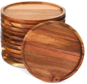 Platos de cena de madera de acacia personalizados, tablero redondo de charcutería, charcutería decorativa de glowin fashion - Product Image 1