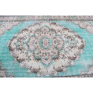 พรมวินเทจ ขนาด 5.5x9.2 ฟุต พรมลายปะติดสีน้ำเงิน ทำจากขนสัตว์ - Product Image 5