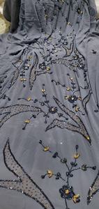 Tissu de luxe Centra Design, broderie de vigne dorée à la main, tissu en dentelle florale en cristal, rayonne, viscose, cachemire, élasthanne, organza - Product Image 2