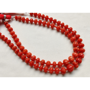 Sculpté Melon Forme Naturel Italien Rouge Corail Gemme Sculpture Perles Melon Forme 6 À 7 MM Perles 8 Pouces Strand Coral Beads - Product Image 2