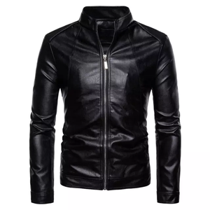 Chaqueta Universitaria de Cuero con Cuello Alto y Recubrimiento Personalizado para Hombre, Talla Grande, Informal, para Exteriores, con Logotipo Frontal - Product Image 1