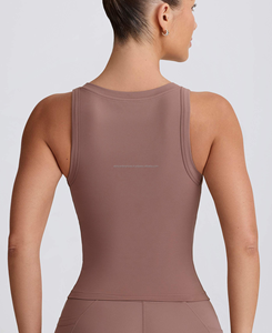 เสื้อกล้ามผ้าสแปนเด็กซ์โพลีเอสเตอร์คุณภาพพรีเมี่ยมของผู้หญิงชุดโยคะถักแบบไร้ตะเข็บระบายอากาศได้ริบบิ้นตกแต่งโลโก้ด้านหน้า-ขนาด XL - Product Image 2