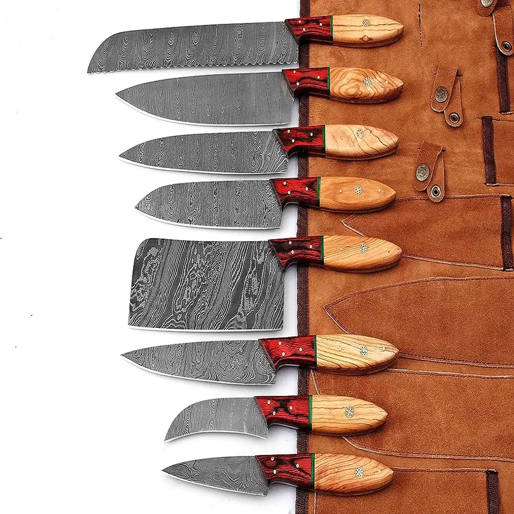 8 Stück Best Damascus Steel Chef Küchenmesser set Mit Aufbewahrung rolle Koffer Tasche High Carbon Japanischer Stil BBQ Metzger Messer Set