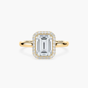 Anillo de Compromiso con Halo de Diamantes Cultivados en Laboratorio, Corte Esmeralda, 2.10 CTW, Certificado IGI, Oro Sólido de 14K - Product Image 1
