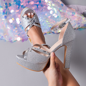 2026 High quality women <b>heels</b> luxury Comfortable and anti-slip <b>block</b> <b>heels</b> dinner party <b>silver</b> <b>heel</b> - Product Image 1