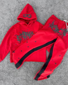Venta al por mayor personalizado 100% algodón invierno chándal de moda Puff estampado acampanado traje de secado rápido peso pesado transpirable conjuntos ecológicos - Product Image 1