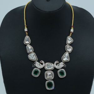 Juego de collar de diamantes cultivados en laboratorio de oro blanco de 14kt y piedras preciosas Polki de alta moda, pieza llamativa para bodas y regalos de mujer - Product Image 5