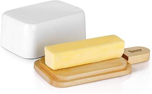 Beurrier en acier inoxydable de couleur grise avec couvercle de couleur marron en bois Ustensiles de cuisine ménagers de qualité exclusive en métal - Product Image 3