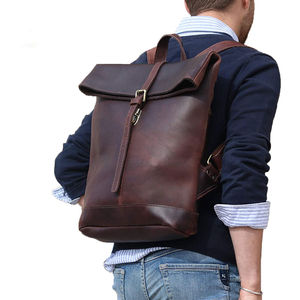 High Quality Custom Cowhide Leather Backpack Vintage <b>Style</b> Custom Daypack <b>Luggage</b> Zipper New Genuine Leather Professional Bag - Product Image 6