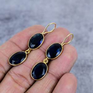 Handmade Blue Sapphire Gemstone <b>Earrings</b>: 925 Sterling <b>Silver</b> Dangle Jewelry - Product Image 3