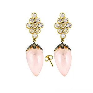 Pendientes de Cristal de Cuarzo Rosa con Detalles en Chapado en Oro para Mujer, Joyería de Regalo - Product Image 2