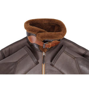Men <b>Sheepskin</b> Brown Leather <b>Jacket</b> - Product Image 3