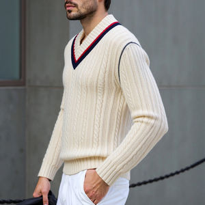 Logo brodé Designer de luxe pull blanc en coton surdimensionné pull classique en tricot câblé pull en tricot pour hommes - Product Image 5