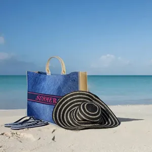 Tote Bag donna grande effetto Denim estate 56x42x14 cm modello spiaggia fucsia Shopper - Product Image 3