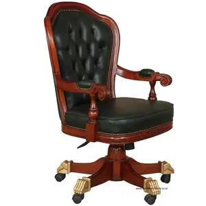 Mobilya ev ofis mobilyaları için maun ahşap döner klasik sekreter Lather sandalye ile avrupa tarzı yönetici koltuğu
