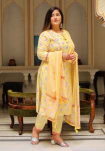 Elegante Floral Algodón Impreso Anarkali Kurta Conjunto Elegante Casual Lehriya Palazzo Dupatta Transpirable Ecológico Verano Festivo - Product Image 2