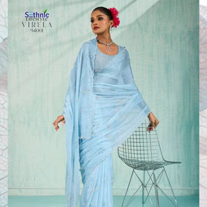 Collection de saris pour femmes en organza de soie cristalline de viscose à motifs floraux de qualité supérieure pour les fêtes et les mariages en gros - Product Image 1