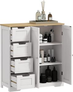 <span class=keywords><strong>Meuble</strong></span> <span class=keywords><strong>de</strong></span> <span class=keywords><strong>salle</strong></span> <span class=keywords><strong>de</strong></span> <span class=keywords><strong>bain</strong></span> moderne avec étagères et organisateur <span class=keywords><strong>de</strong></span> sol autoportant avec 4 <span class=keywords><strong>tiroirs</strong></span> pour <span class=keywords><strong>salle</strong></span> <span class=keywords><strong>de</strong></span> <span class=keywords><strong>bain</strong></span> - Product Image 1