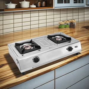 Durable Stainless Steel 2 Burner Gas <b>Stove</b> Compact LPG Cooktop Double Burner for Home and Commercial Kitchen Use - Product Image 2