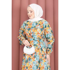 Vestido con Estampado Floral y Cinturón, Cintura Fruncida, Estilo Casual y Sexy, Alta Calidad, Transpirable, Ligero, Color Menta, Talla XL, Borlas, Forro Color Menta, Talla XS - Product Image 2