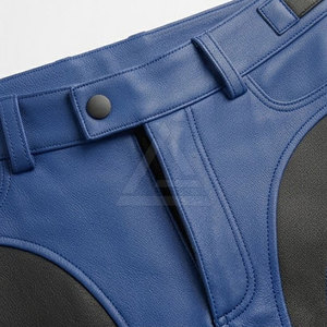 Pantalon en cuir simple pour motard, pour homme, avec poches avant, genouillères, fermetures éclair latérales et coupe confortable - Product Image 4