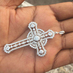 Colgante de Cruz de Plata de Ley 925 con Moissanita de Corte Moderno, Estilo Hip-Hop, Personalizable, Chapado en Oro de 14K, Joyería Fina Unisex - Product Image 2