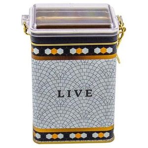 Boîte de rangement en métal motif mosaïque géométrique 75x100x150mm avec fermoir en fil métallique et couvercle transparent pour l'organisation et l'affichage - Product Image 2