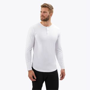 Custom Logo <b>White</b> Henley <b>Shirt</b> Buttery Soft, Signature Fit, <b>Long</b> <b>Sleeves</b>, Curve Hem 62% Polyester, 33% Cotton, 5% Spandex - Product Image 1