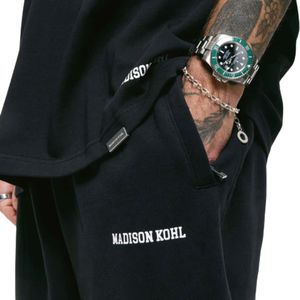 Collegiate Black <b>Cuffed</b> <b>Jogger</b> 100 Percent Cotton Fleece Relaxed Fit Streetwear Pants With Screen Print And Rear Zip Pocket - Product Image 3