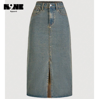Falda vaquera informal de cintura alta de talla grande longitud Midi con decoración de botones Y2K estilo Sexy precio bajo al por mayor para chicas de moda