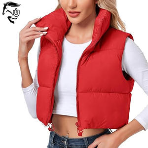 Top Premium <b>Women</b> <b>Red</b> Cropped Breathable Jackets Puffer Jackets for Winter Zipper up Custom logo Girl's Warm Sleeveles jackets - Product Image 1