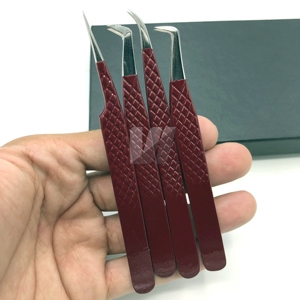 Pince à cils Pointe en fibre de haute qualité Logo personnalisé en acier inoxydable Poignée en diamant Pointe pointue Pince à épiler pour bottes à cils Marque privée - Product Image 5