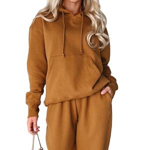 Custom Screen Print Logo Wholesale New Style <b>Fleece</b> Fabric Loose Fit Hoodie Spliced <b>Brown</b> Color Stripe V Neck Hoodies Women - Product Image 1