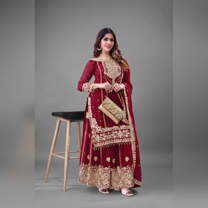 Trendy arrival multi color georgette salwar kameez plazzo set featuring resham work <b>detail</b> and fancy dupatta 2025 collection - Product Image 6