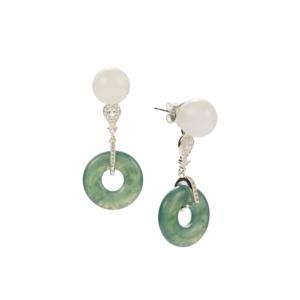 Pendientes de bola de jadeíta Fei Cui y jade de grasa de cordero de Khotan con topacio blanco en plata de ley - Product Image 1