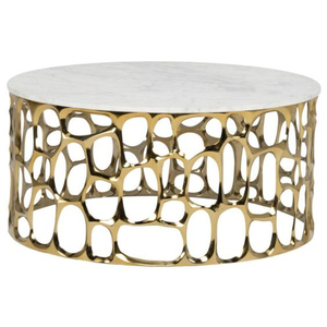 Mesa de Centro Redonda con Tapa de Cristal y Marco de Metal de Alta Calidad, Diseño Moderno y Atractivo, Chapado en Oro de Primera Calidad - Product Image 4