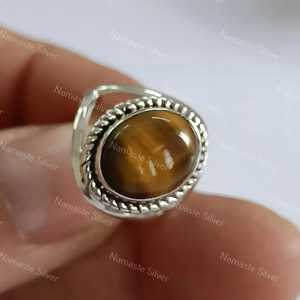 925 Sterling <b>Silver</b> Handmade Tigers Eye Boho <b>Ring</b> Women's Natural Oval <b>Silver</b> <b>Statement</b> <b>Ring</b> for Gift - Product Image 3